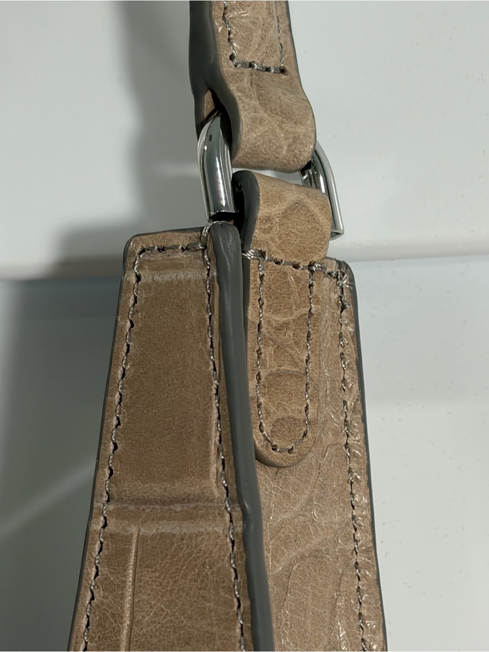 STAUD Mini Rey Taupe Croc-Embossed Top-Handle Bag - Picture 6 of 12